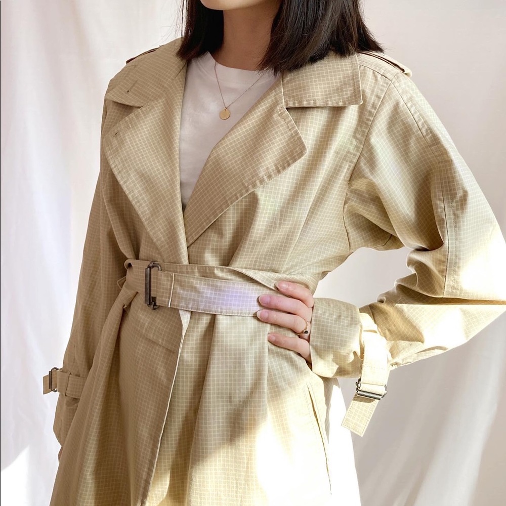 Tan Grid London Fog Trenchcoat